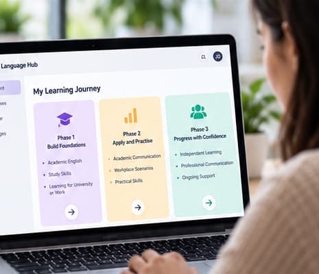 Learner using the learning platform on a laptop
